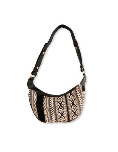 Sac hobo jacquard – Gris urbain (bandoulière noire)