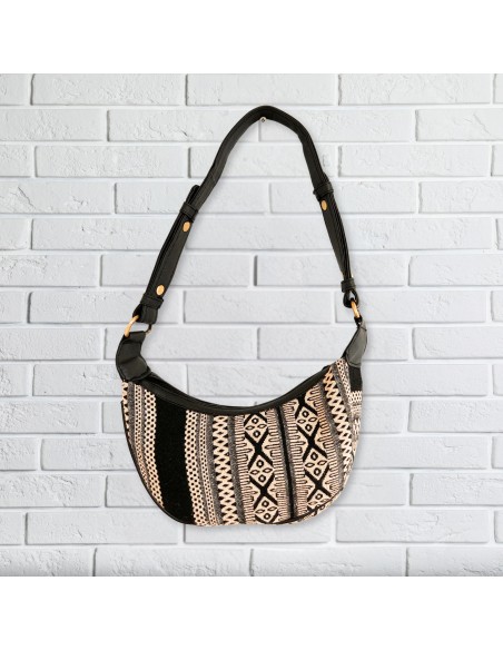 Sac hobo jacquard – Gris urbain (bandoulière noire)