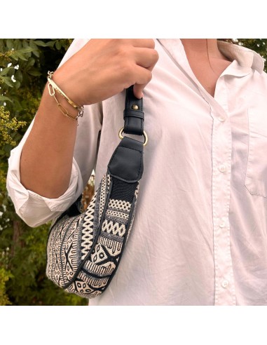 Sac hobo jacquard – Gris urbain (bandoulière noire)