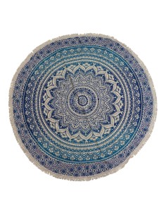 Mandala textile rond – Bleu classique zen