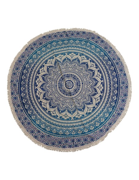 Mandala textile rond – Bleu classique zen