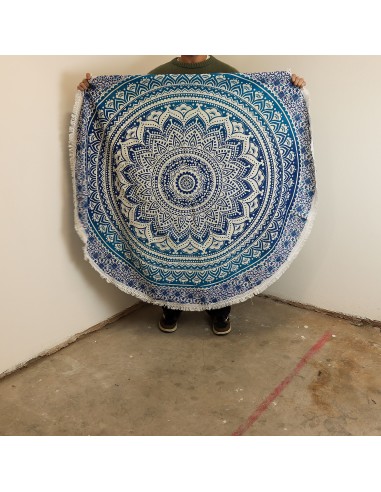Mandala textile rond – Bleu classique zen
