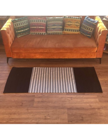 Tapis indien coton 70×170 cm - Noir / Gris