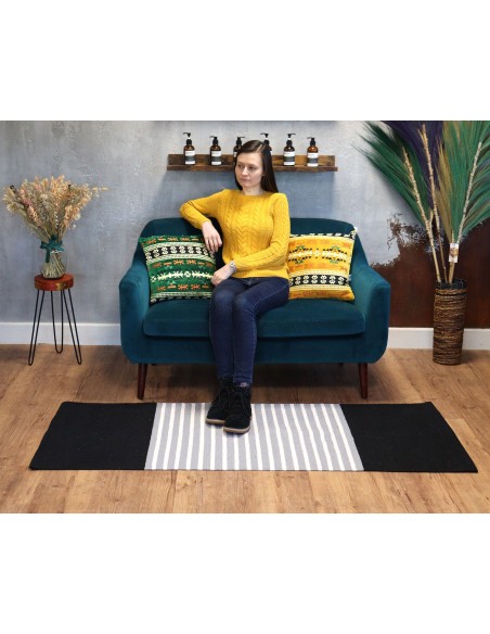Tapis indien coton 70×170 cm - Noir / Gris