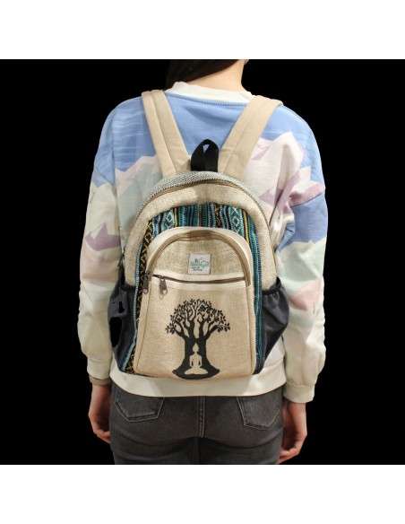 Petit sac à dos en chanvre – Motif Arbre de Bodhi
