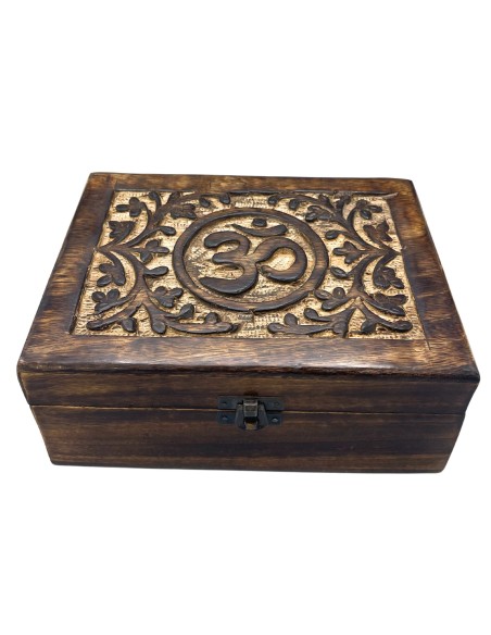 Boîte à souvenirs en bois – Symbole Om gravé