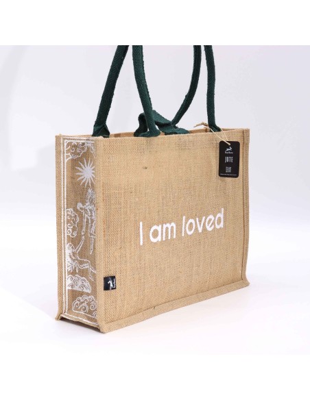 Grand sac en jute Hop Hare – «?Je suis aimée?»