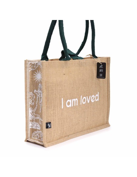 Grand sac en jute Hop Hare – «?Je suis aimée?»