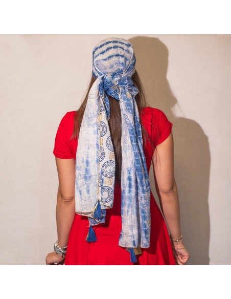 Foulard d’été Nomad Sari – Marbella bleu & or