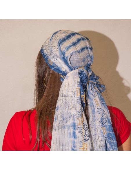 Foulard d’été Nomad Sari – Marbella bleu & or