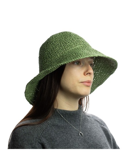 Chapeau de soleil nomade en paille flexible – Vert mousse