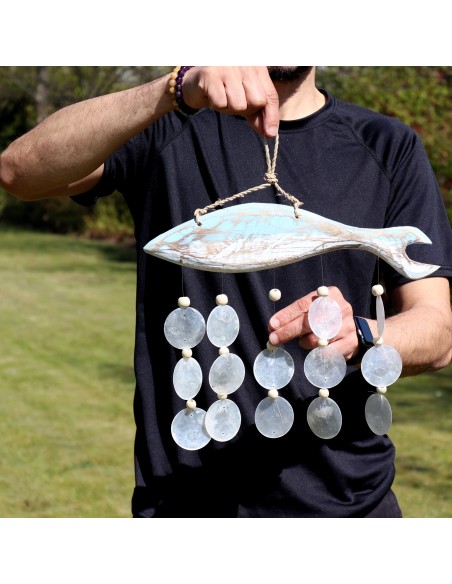Sculpture poisson bleu lavé avec goutte naturelle 35×28 cm
