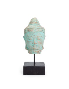 Tête de Buda reposant sur socle - Cuivre vert 30×13×14 cm