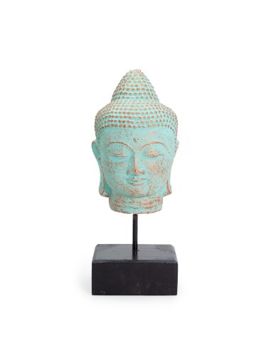 Tête de Buda reposant sur socle - Cuivre vert 30×13×14 cm