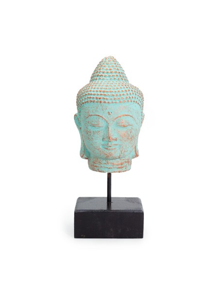Tête de Buda reposant sur socle - Cuivre vert 30×13×14 cm