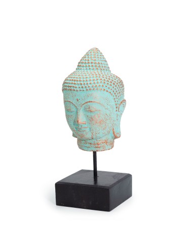 Tête de Buda reposant sur socle - Cuivre vert 30×13×14 cm