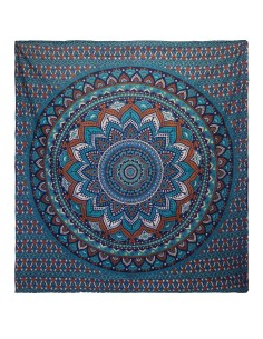Couvre-lit double coton + tenture murale - Mandala Classique - Turquoise 200×230 cm