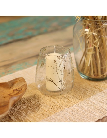 Photophore en verre floral naturel – Marguerite