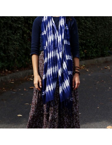 Étole Boho Java Art – Rayures indigo
