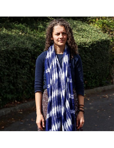 Étole Boho Java Art – Rayures indigo