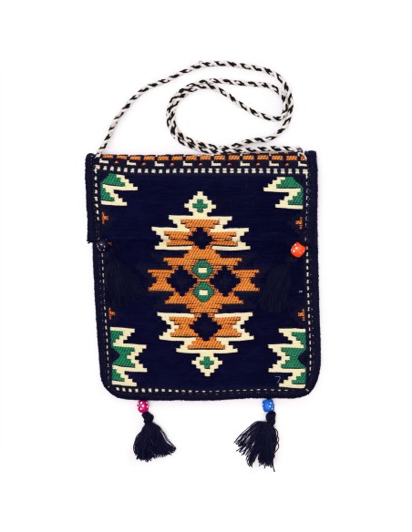 Sac bandoulière de festival Kilim – Bleu marine foncé