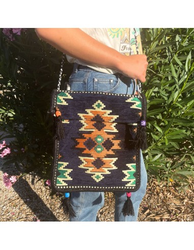 Sac bandoulière de festival Kilim – Bleu marine foncé