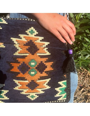 Sac bandoulière de festival Kilim – Bleu marine foncé