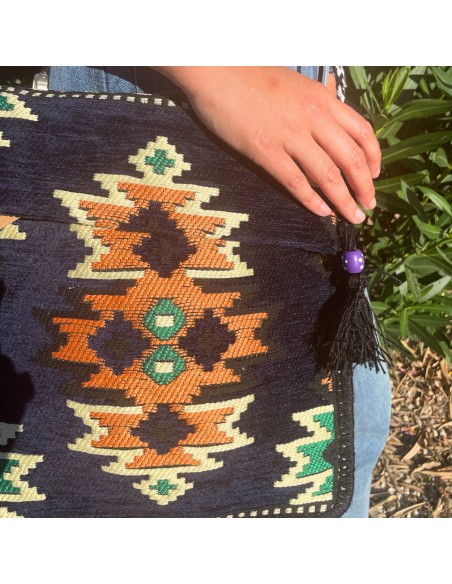 Sac bandoulière de festival Kilim – Bleu marine foncé
