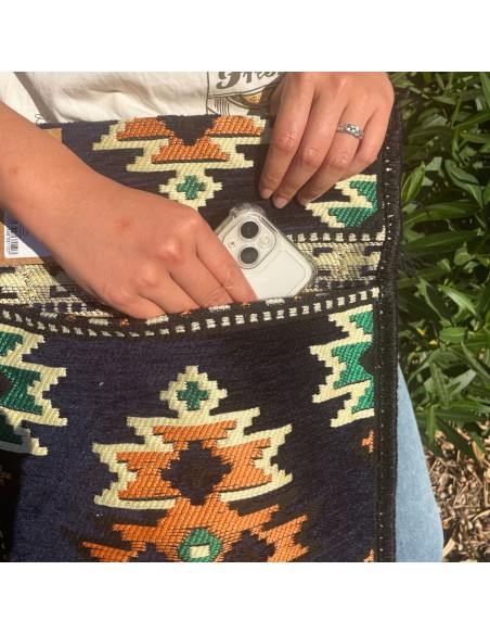 Sac bandoulière de festival Kilim – Bleu marine foncé