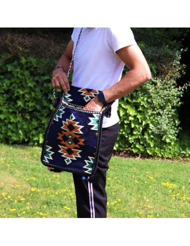 Sac bandoulière de festival Kilim – Bleu marine foncé