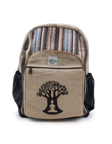 Grand sac à dos en chanvre – Motif Arbre de Bodhi