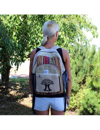 Grand sac à dos en chanvre – Motif Arbre de Bodhi