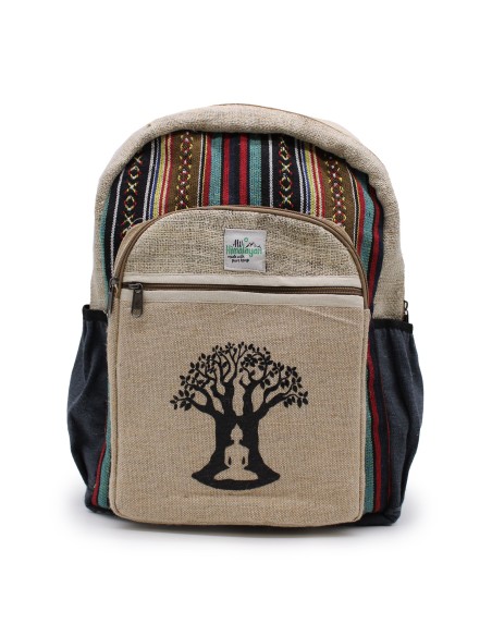 Grand sac à dos en chanvre – Motif Arbre de Bodhi