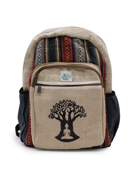 Grand sac à dos en chanvre – Motif Arbre de Bodhi