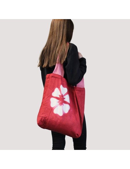 Sac cabas tie?dye fleur – Grenat & rose