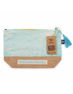 Trousse de toilette en jute & coton – Bleu stonewashed