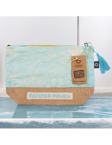 Trousse de toilette en jute & coton – Bleu stonewashed