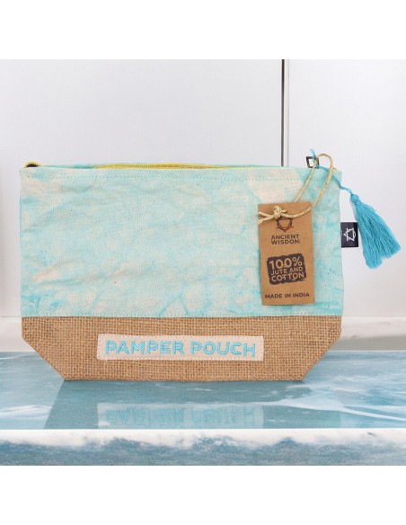 Trousse de toilette en jute & coton – Bleu stonewashed