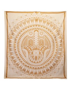 Couvre-lit double coton + tenture - Hamsa - Or blanc 200×230 cm