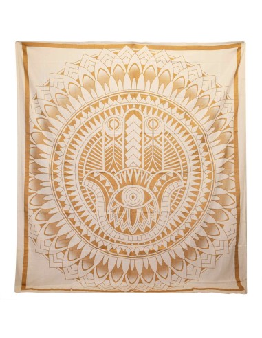 Couvre-lit double coton + tenture - Hamsa - Or blanc 200×230 cm