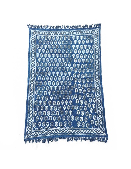Plaid indigo fait main - Fleur Chhota 170×120 cm