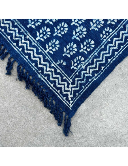 Plaid indigo fait main - Fleur Chhota 170×120 cm