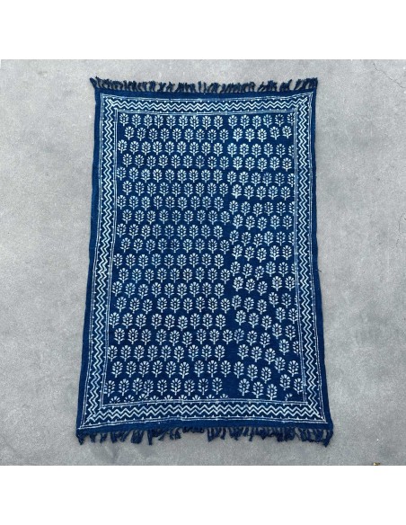 Plaid indigo fait main - Fleur Chhota 170×120 cm