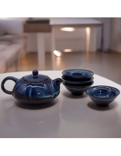 Service à thé – Nuances de bleu (théière & 4 tasses)