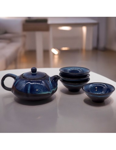 Service à thé – Nuances de bleu (théière & 4 tasses)