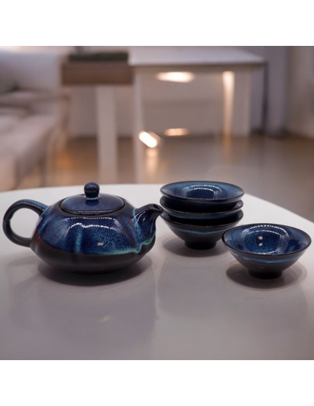 Service à thé – Nuances de bleu (théière & 4 tasses)