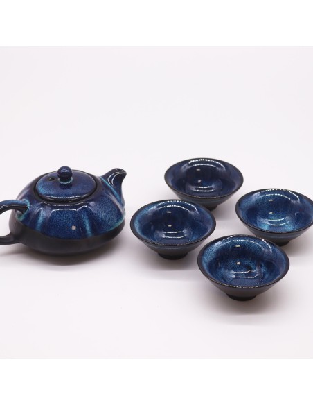 Service à thé – Nuances de bleu (théière & 4 tasses)