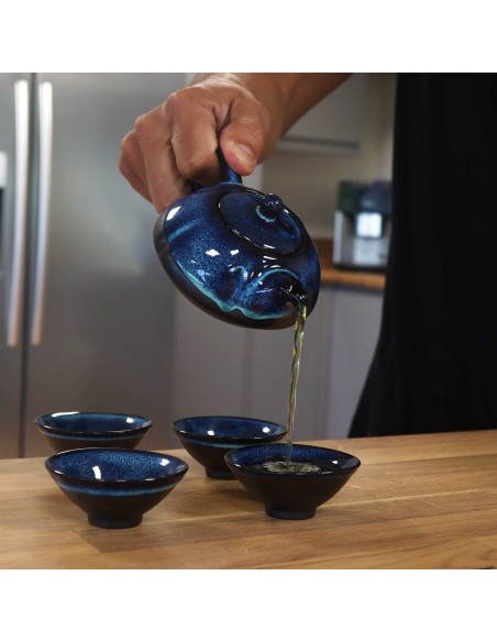 Service à thé – Nuances de bleu (théière & 4 tasses)