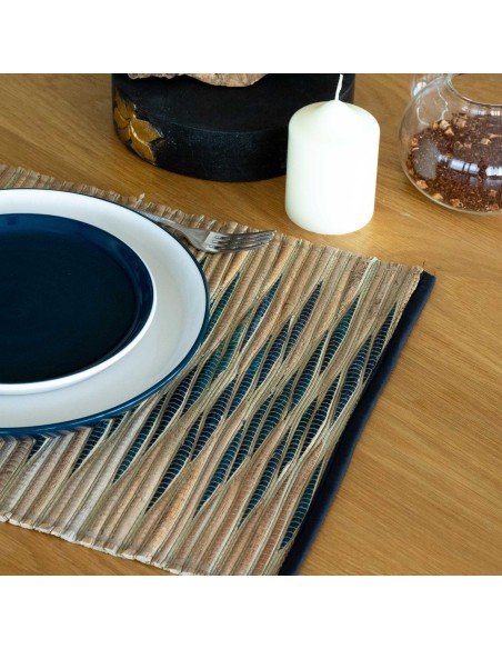 Set de table jacinthe d'eau naturel - Ondes bleues 47×35 cm