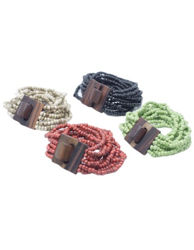Bracelet multi-perles avec bois – Énergie naturelle